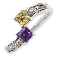 Picture of Sterling Silver & 14k Two-stone and Diamond Mother's Semi-Mount Ring