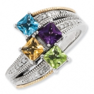 Picture of Sterling Silver & 14k Four-stone and Diamond Mother's Semi-Mount Ring