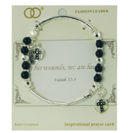 Picture of Silver-tone Stretch Bracelet With Black Beads