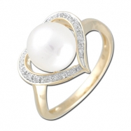 Picture of Fresh Water Pearl Diamond Heart Shape YG Ring
