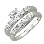Picture of 14K White Gold Round and Tap Baguette Diamond Bridal Ring