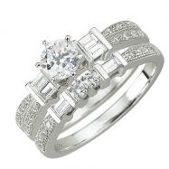 Picture of 14K White Gold Round and Baguette Diamond Bridal Ring