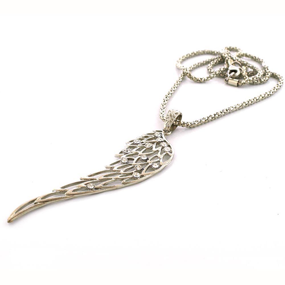 Picture of Fashion Jewelry Silver-Tone Wing Necklace with Clear Rhinestones