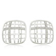 14K White Gold & Diamond Thin Basketweave Design Earrings