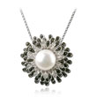 14K White Gold Black & White Diamond & Freshwater Pearl Burst Necklace