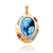 14K Yellow Gold 16mm Mother & New Arrival Agate, Diamond & Ruby Cameo Pendant