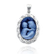 14K White Gold Scalloped Everlasting Love Diamond Agate Cameo Pendant