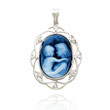 14K White Gold Diamond Adorned Frame Everlasting Love Agate Cameo Pendant