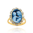 14K Yellow Gold Twisted Diamond Frame Everlasting Love Agate Cameo Ring