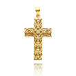 14K Yellow Gold Diamond Cut Filigree Cross Pendant