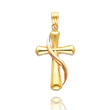 14K Two-Tone Flame Cross Pendant