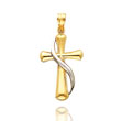 14K Yellow Gold & Rhodium Flame Cross Pendant