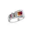 14K White Gold Rainbow Sapphire & Diamond Fancy Buckle Ring