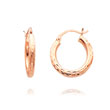 14K Rose Gold 3x15mm Diamond Cut Classic Hoops