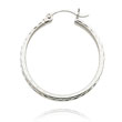 14K White Gold 2x25mm Diamond Cut Round Tube Hoops