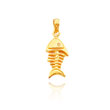 14K Yellow Gold 3D Fish Bone Pendant