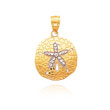 14K Yellow Gold & Rhodium Detailed Sand Dollar Pendant