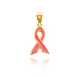 14K Yellow Gold Pink Enameled Awareness Ribbon Charm