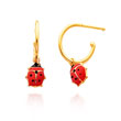14K Yellow Gold Enameled Ladybug C-Hoop Earrings