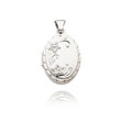 14K White Gold Small Oval-Shaped Floral Locket