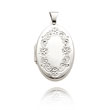 14K White Gold Large Oval-Shaped Floral Trim Locket