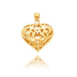 14K Yellow Gold Medium Filigree Diamond-Cut Heart Pendant