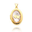 14K Yellow Gold Oval-Shaped Double Heart Mother of Pearl Locket