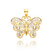14K Yellow Gold & Rhodium Filigree Butterfly Pendant
