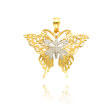 14K Yellow Gold & Rhodium Fancy Butterfly Pendant