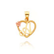 14K Two-Tone Script Initial "A" In Heart Pendant