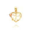 14K Two-Tone Script Initial "B" In Heart Pendant