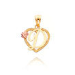 14K Two-Tone Script Initial "D" In Heart Pendant