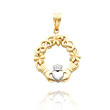 14K Yellow Gold & Rhodium Fancy Claddagh Pendant