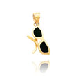14K Yellow Gold Solid 3D Black Enameled Sunglasses Charm