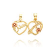 14K Two-Tone "Mom" & "Daughter" Breakable Hearts Charm
