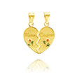 14K Yellow Gold Enameled "Mother/Daughter" Break-Apart Heart Pendant