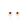 14K Gold 3mm Amethyst Birthstone Heart Earrings