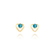 14K Gold 3mm Blue Zircon Birthstone Heart Earrings