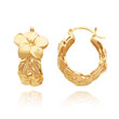 14K Gold Satin & Polished Plumeria Hoop Earrings