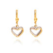 14K Two-Tone Heart Leverback Dangle Earrings