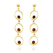14K Gold Garnet Triple Drop Circle  Dangle Post Earrings