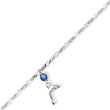 Sterling Silver Blue Quartz Bead & Dangling Dolphin Figaro Anklet