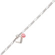 Sterling Silver Cherry Quartz & Dangling Hearts On Figaro Link Anklet