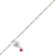 Sterling Silver Antiqued Dark Pink Crystals Dangling Hearts Anklet