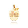 14K Gold Solid New York Skyline On Small Apple Pendant