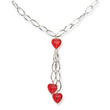 Sterling Silver Red Crystal Heart Fancy Link Necklace