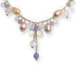 Sterling Silver Opalite Crackle Quartz Amethyst Cultured  Pearl Necklace