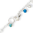 Sterling Silver Turquoise, Clear Bead, Freshwater Cultured Pearl Anklet Bracelet