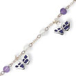 Sterling Silver Enameled Butterflies Clear & Purple Beaded Bracelet
