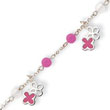 Sterling Silver Enameled Flowers Clear & Pink Beaded Bracelet